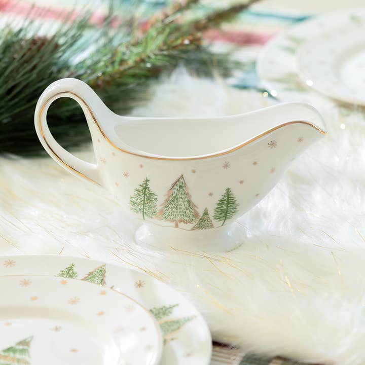 Christmas Pine Trees 11oz Fine Porcelain Gravy Boat for wholesale by Grace Teaware