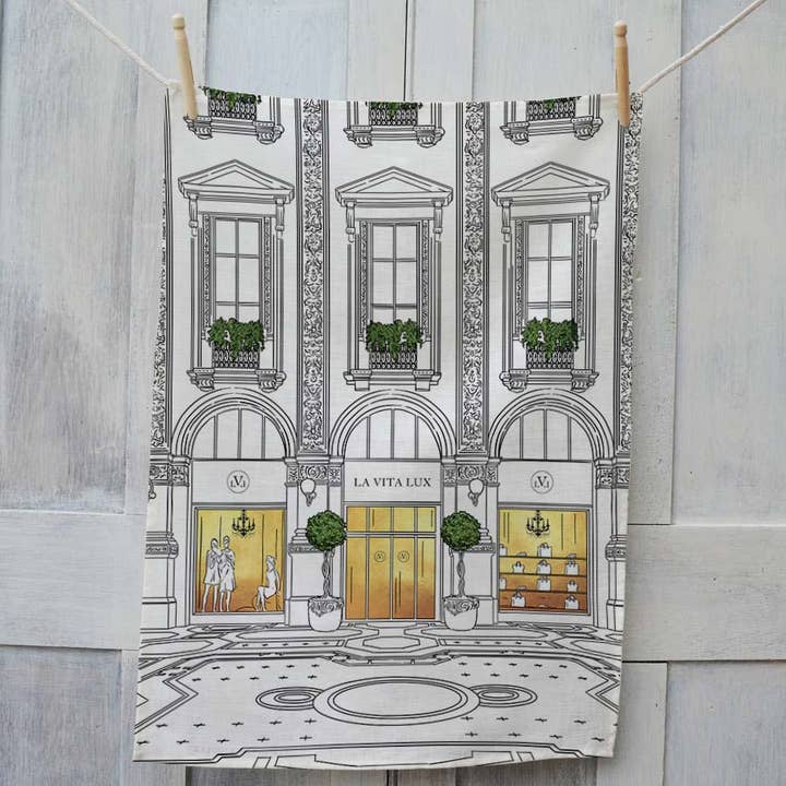 Window Shopping - La Vita Lux Tea Towel for wholesale by Catherine Loves