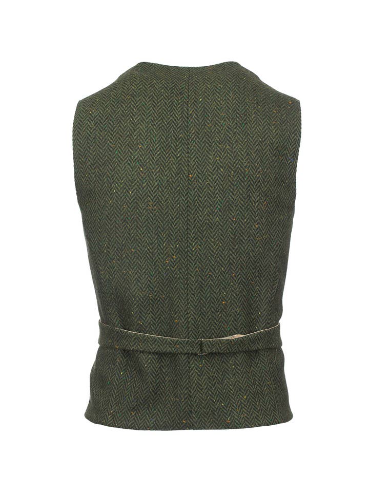 Pearse Green Herringbone Tweed Waistcoat & Vest with Revere for wholesale on Faire