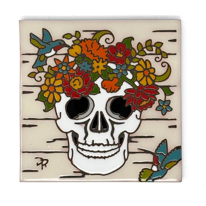 Farmhouse Floral Skull Tile (8933A) for wholesale by Earthtones Tile