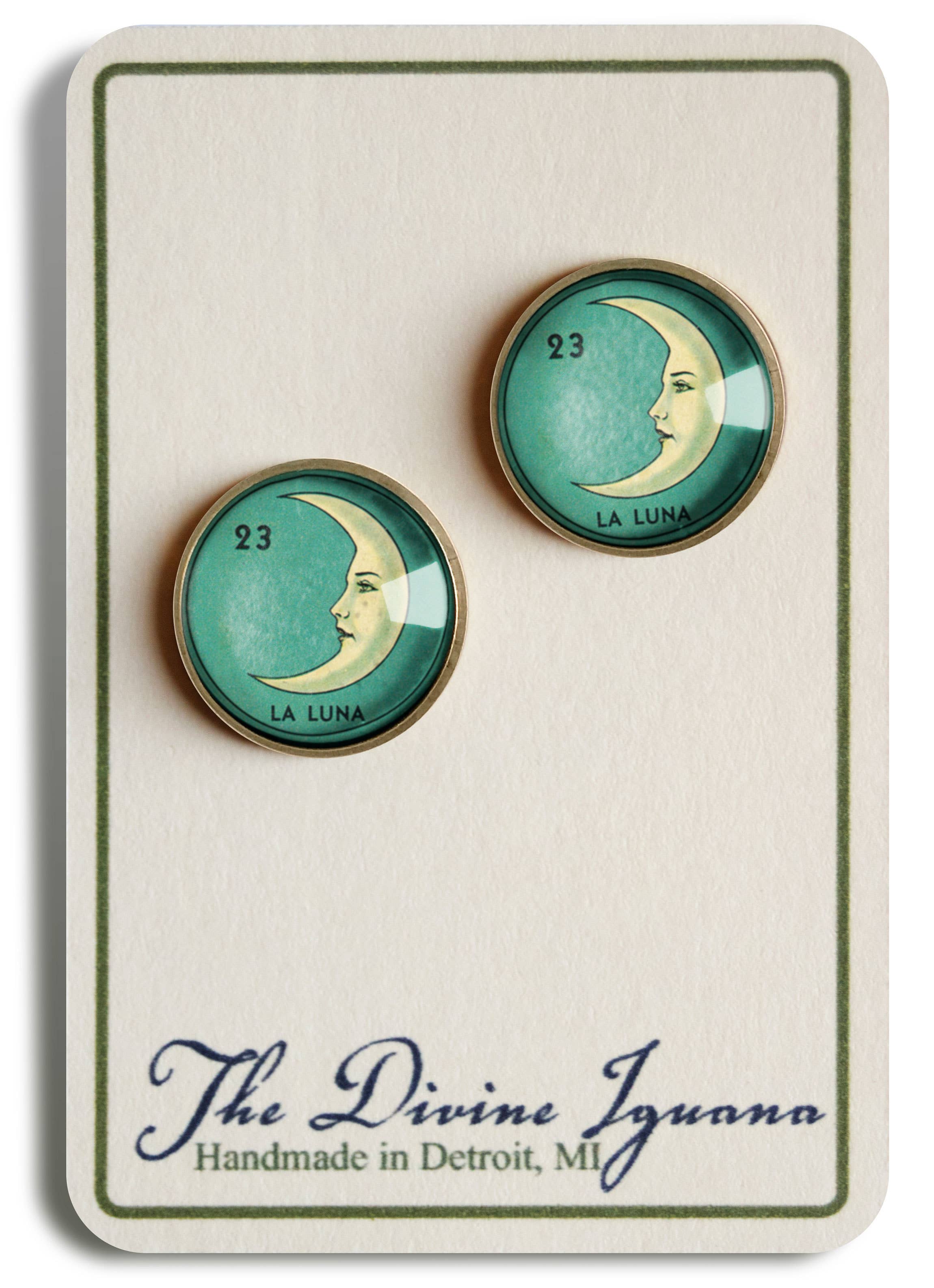 The Divine Iguana - Wholesale Stud/Post Earrings - Loteria La Luna Crescent Moon Stud Earrings4