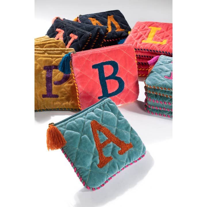 Urbanista - Wholesale Clutch Bag - Women's - Hand Embroidered Initial Velveteen Pouch