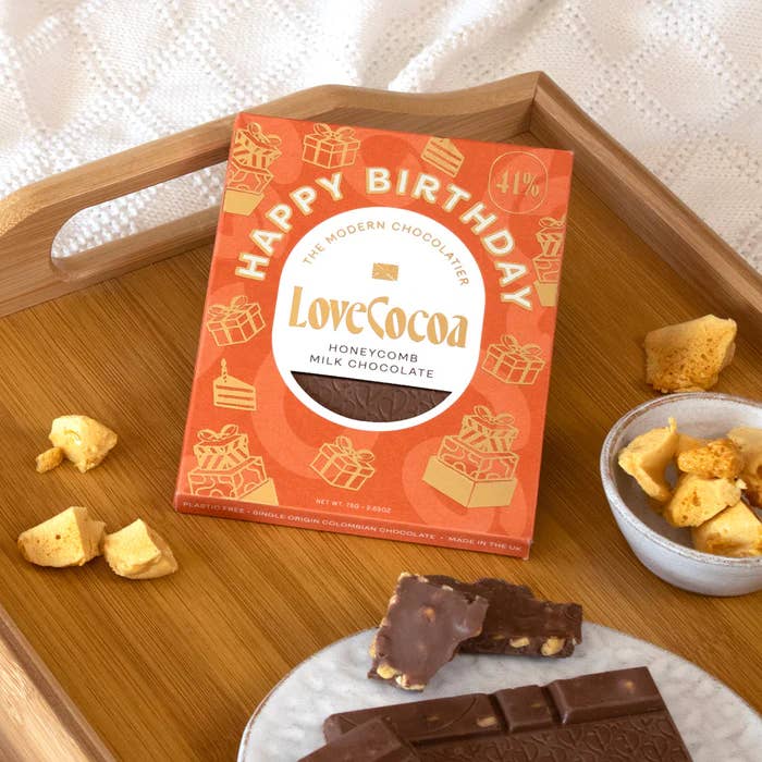 Love Cocoa - Wholesale Chocolate Bar - 'Happy Birthday' Honeycomb Milk Choc Bar