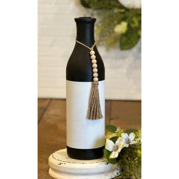 DNS Designs - Wholesale Vase - Black Wood Bottle Vase With Beads Large