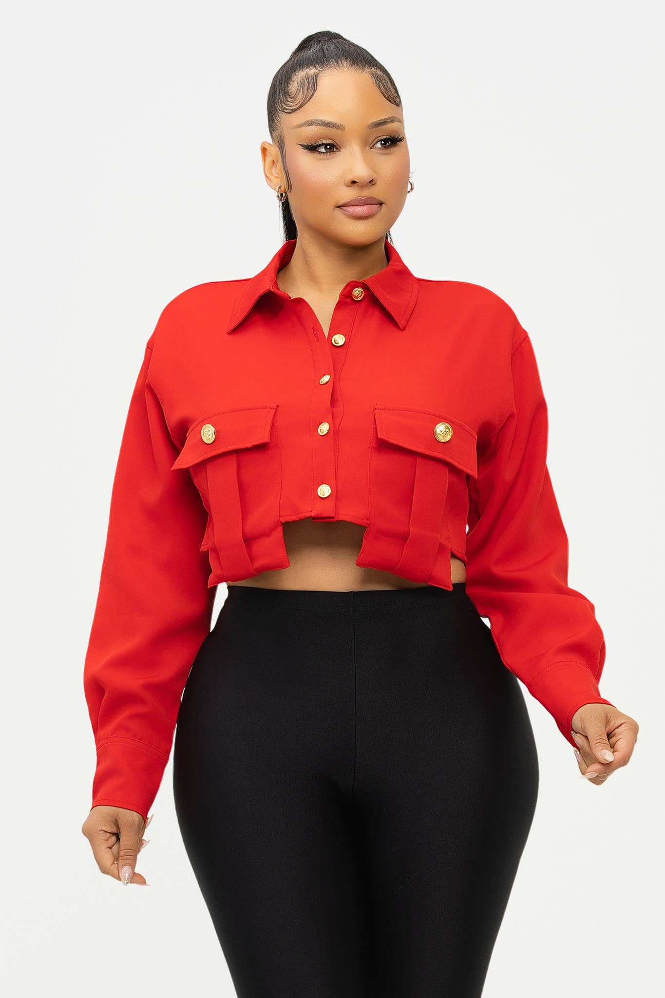 Julia by LoveJ - Vente Chemise à col boutonné – femme - Haut à boutons devant avec poches surdimensionnées10