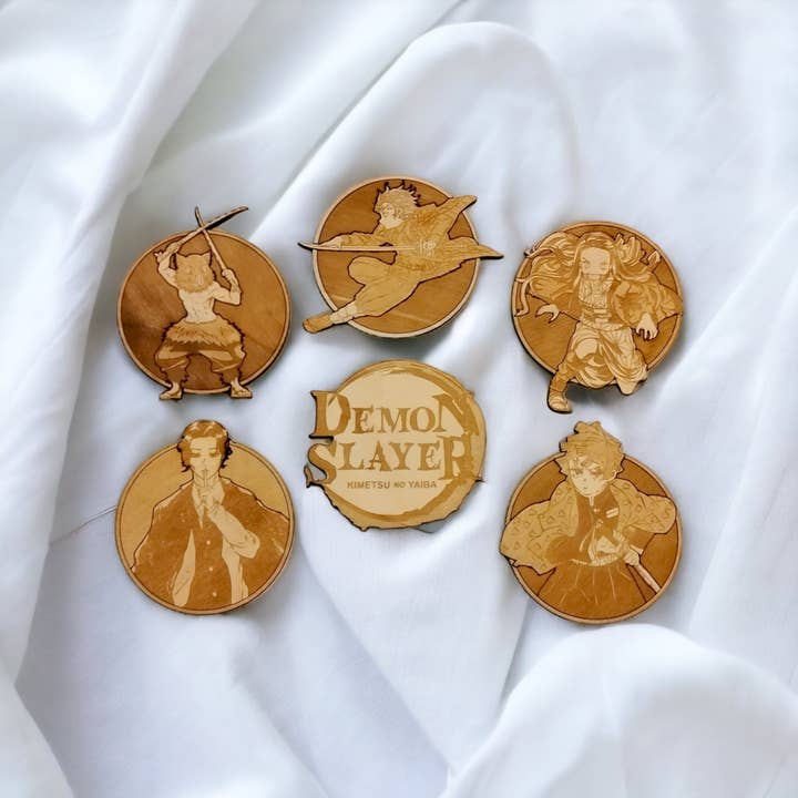 Set di 6 sottobicchieri in legno Demon Slayer, regalo anime, manga per la vendita all'ingrosso da parte di Studio Rima