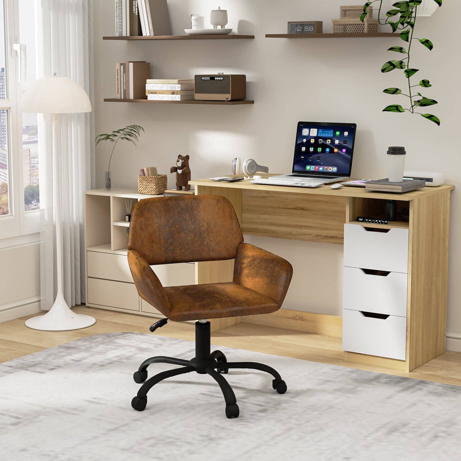 Urban Meuble - Wholesale Chair - Vintage office chair in suede fabric, swivel, height adjustable with 5 casters ROSS KD SUEDE BROWN BLACK8