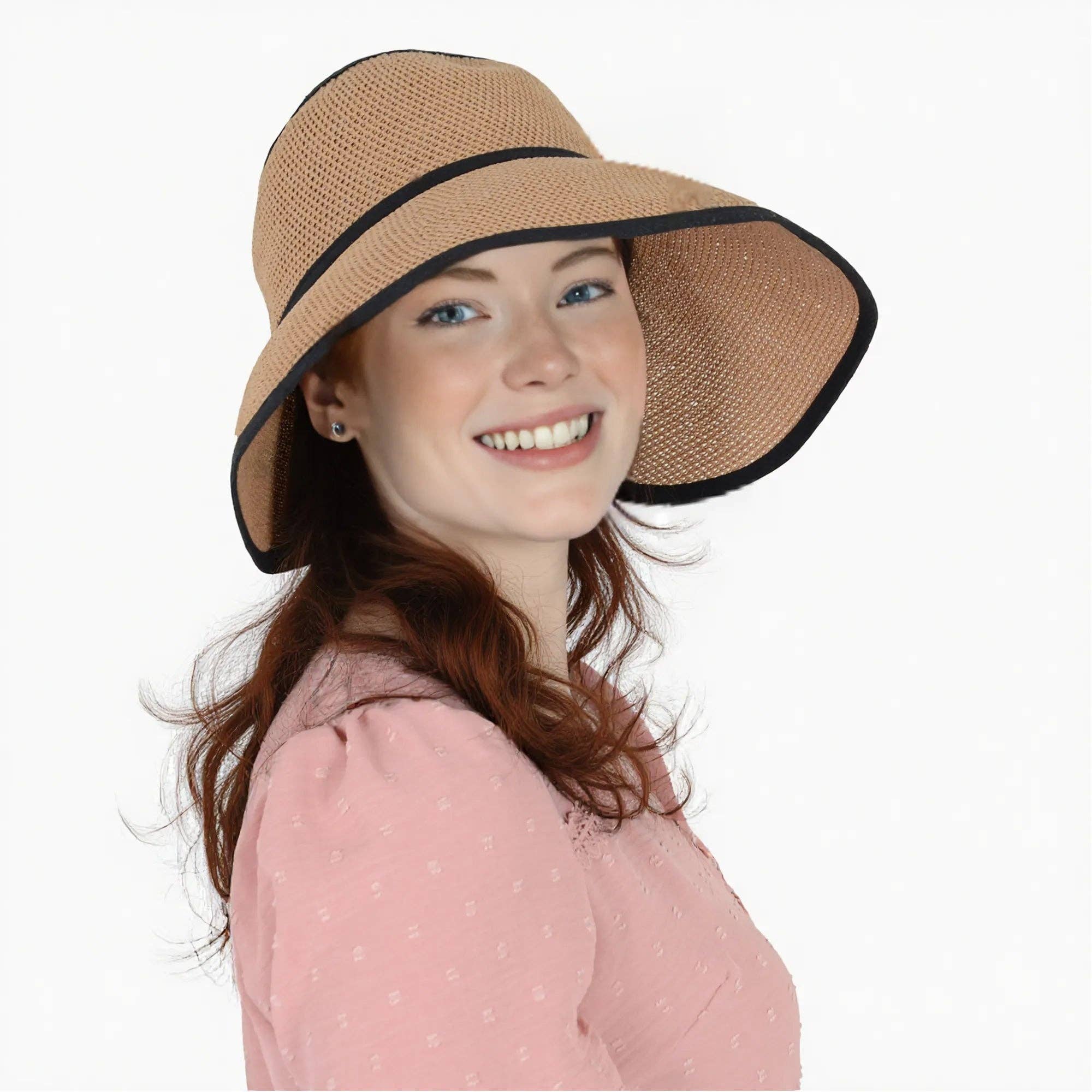 AK Brand – wholesale Visor – Women's – Women Roll-Up Straw Sun Visor with Bow Detail Adjustable Hat20