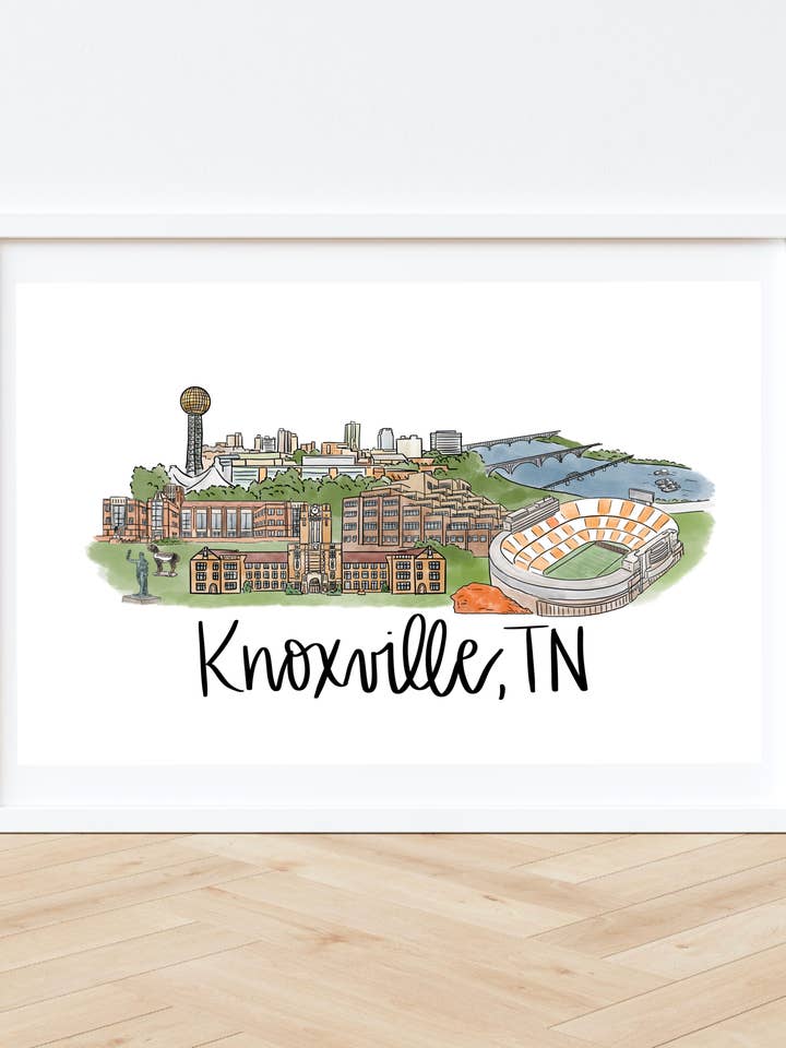 Impression artistique de la ligne d'horizon de Knoxville, TN Tennessee 8X10 pour la vente par Thirteenwinks