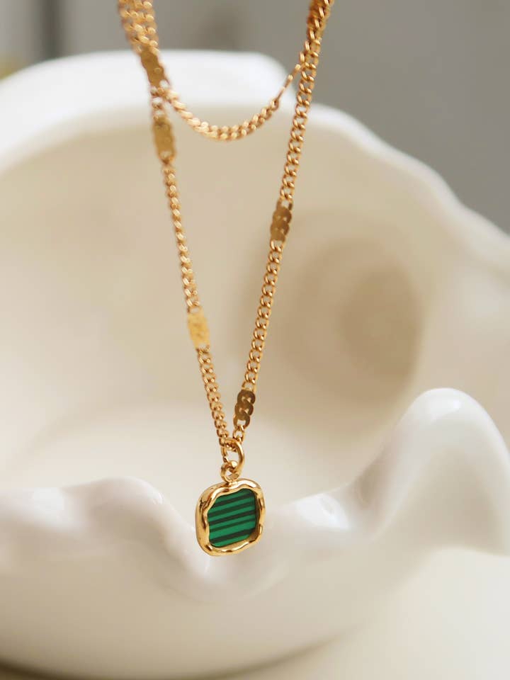 Green Malachite Gemstone Pendant Necklace for wholesale by Furano Studio