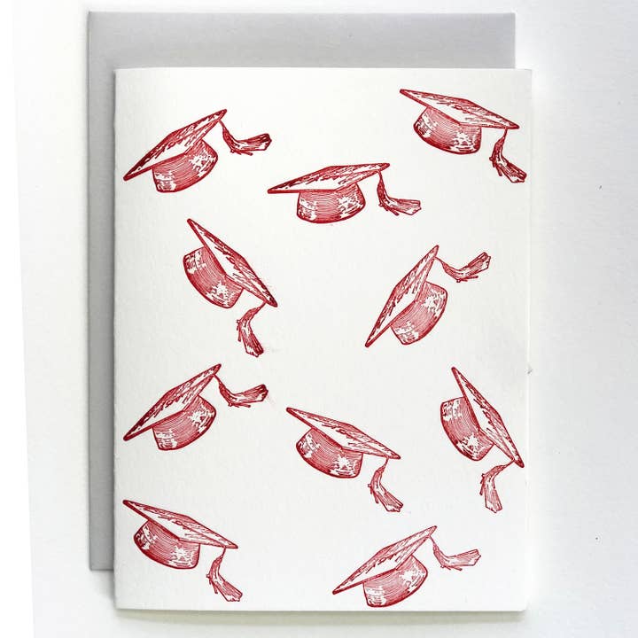 Hats Off Graduation Card, red hats for wholesale by Ice Pond Press