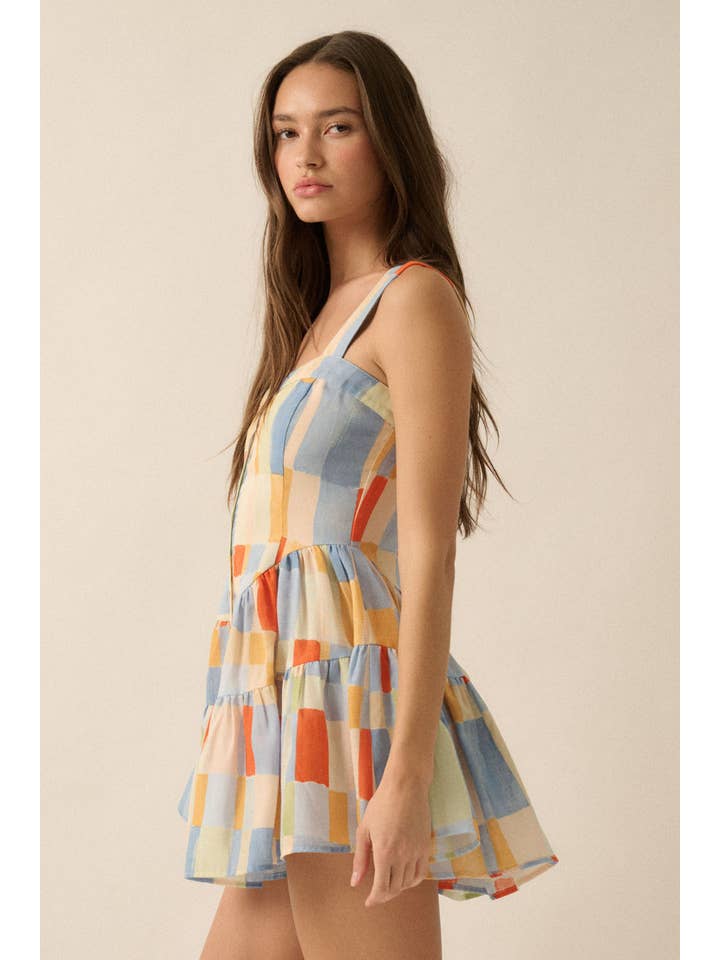 BLUE BUTTER Multicolor Check-Print Ruffled Romper Dress for wholesale on Faire