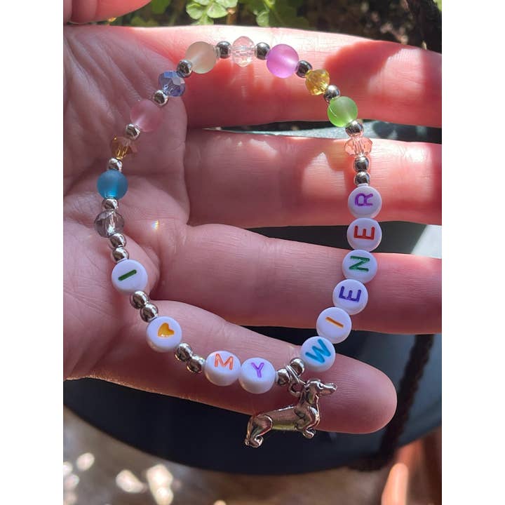 Saturnalia Design Lab - Wholesale Beaded Bracelet - I Heart My Wiener Bracelet For Dachshund Lovers