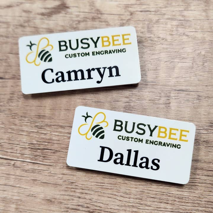 Aluminum Name Badges for wholesale by Busy Bee Custom Engraving