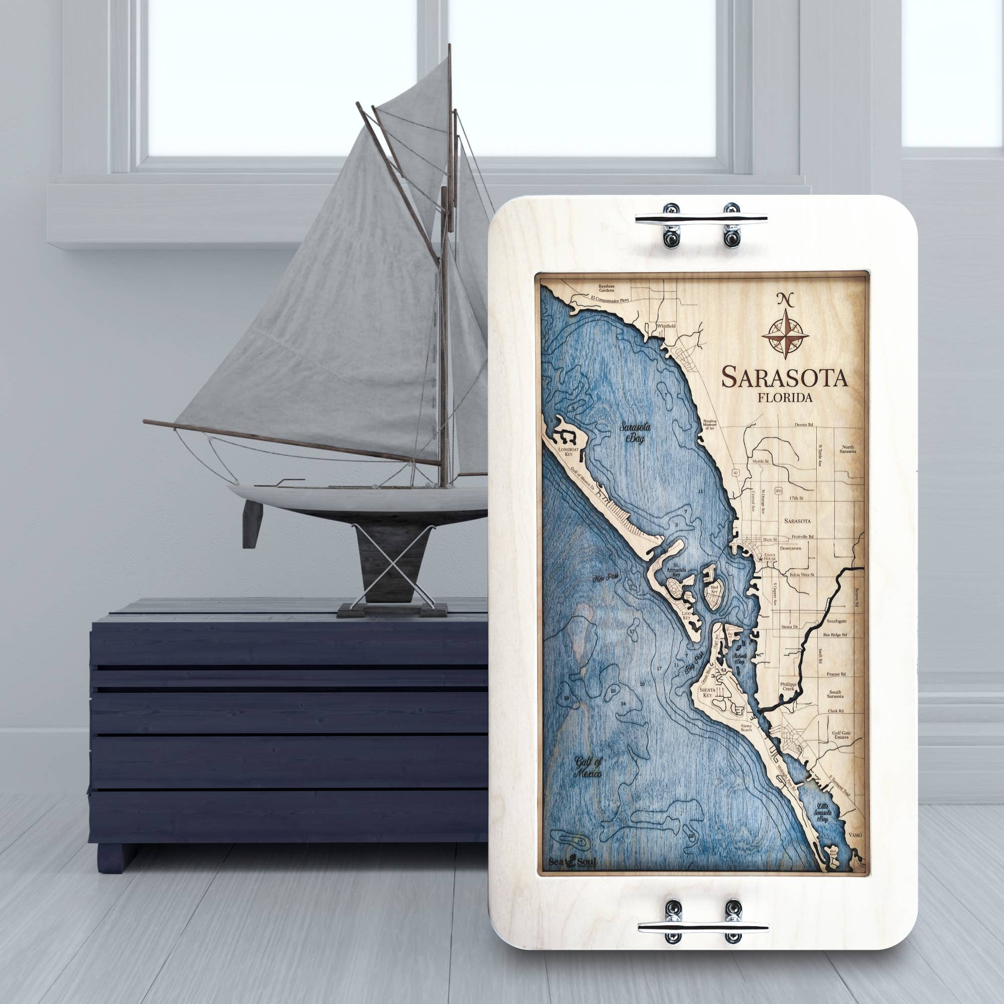Sea & Soul Nautical Chart Art – Großhandel Serviertabletts – Küsten-Florida Nautische 3D-Holzkarte Serviertablett & Wandkunst28