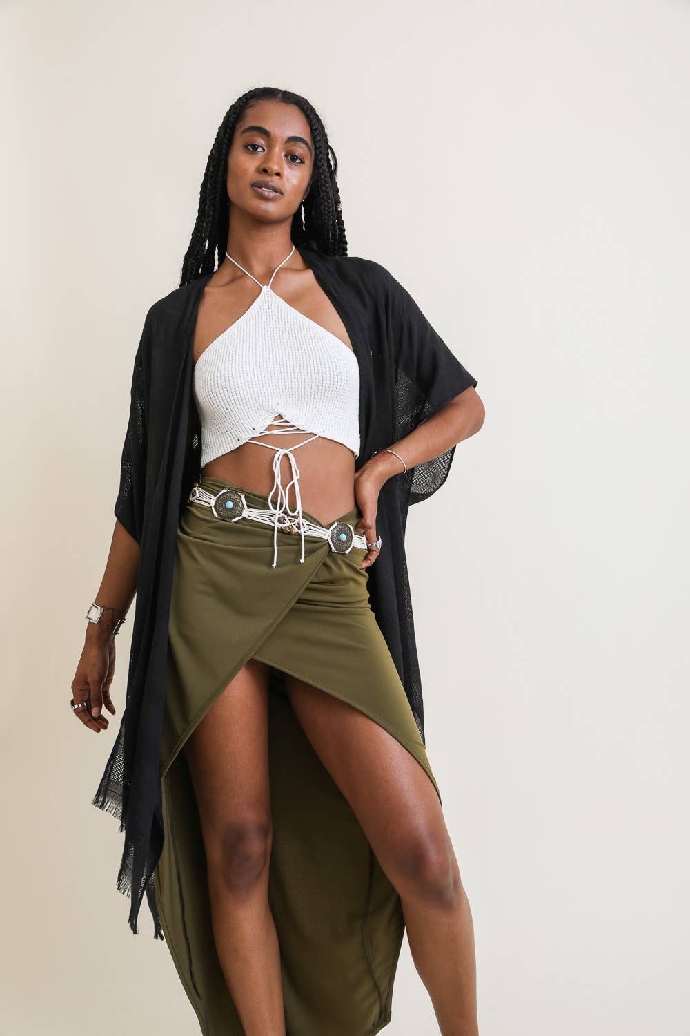 Leto Accessories – Großhandel Kimono – Damen – Diamantbestickter Kimono mit ausgefranstem Rand7