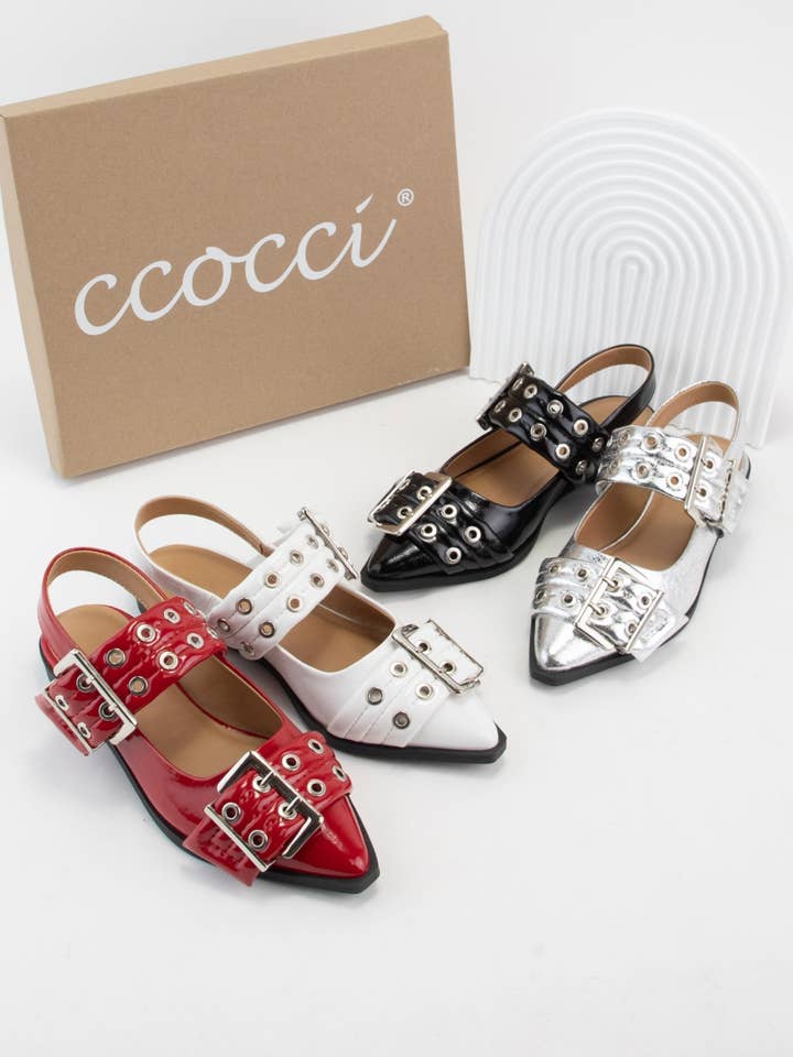 CCOCCI - Wholesale Flats - Women's - GRILLO PADDED EYELET BELT STRAP SLINGBACK FLATS