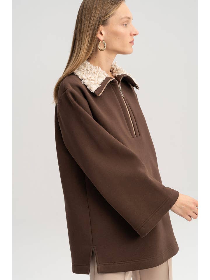 Brown FAUX FUR COLLAR SWEATSHIRT for wholesale on Faire3