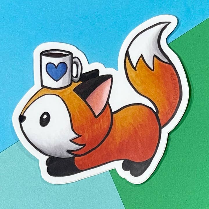 Coffee Fox (Coffee and Donuts) - Durable Weatherproof Die Cut Matte Vinyl Sticker - car, water bottle, laptop for wholesale by Kieutie Pie