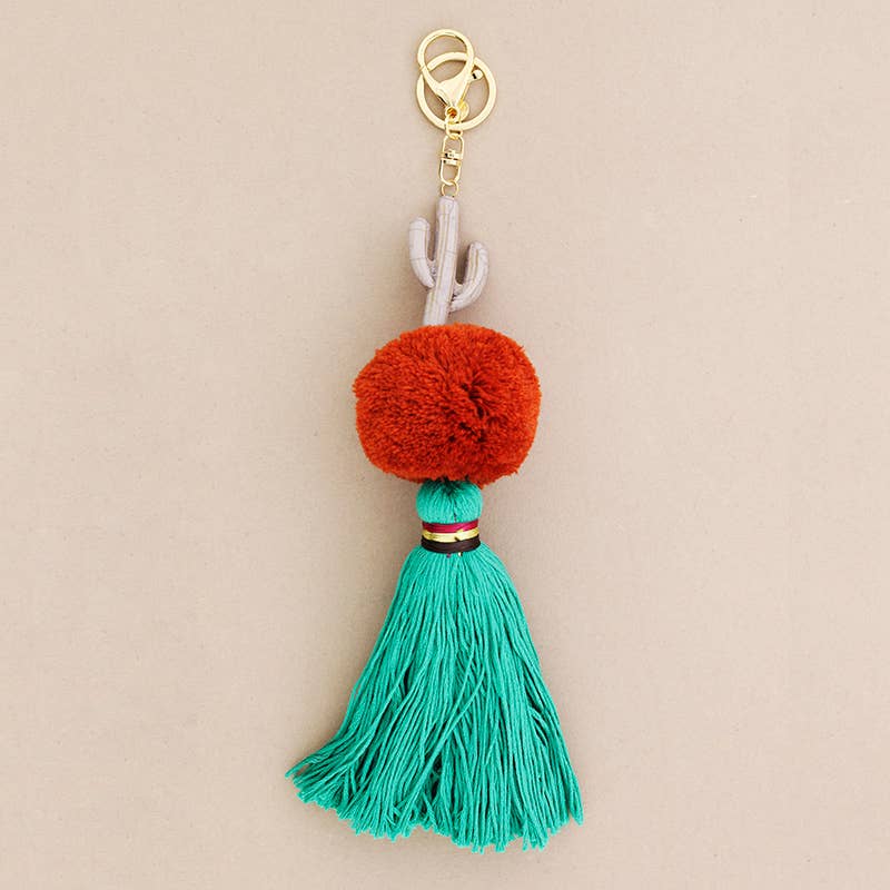 Sonata - Vente Porte-clés – femme - Porte-clés ethnique cactus avec pompons et gland3