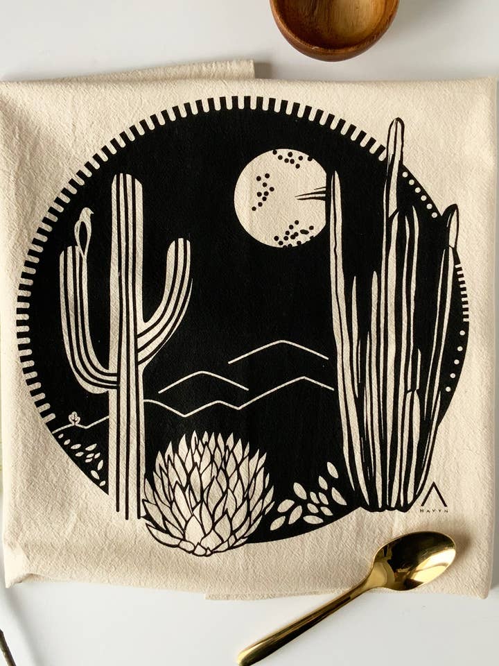 Cactus Crest Organische Theedoek Zwart - 20x24 voor wholesale door HAVYN