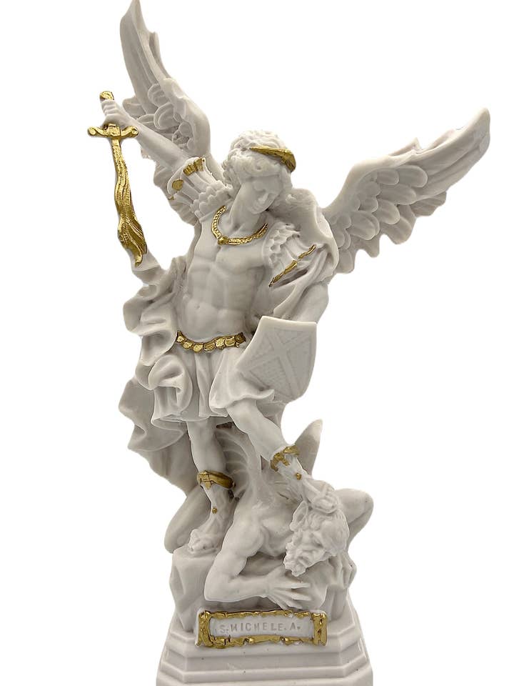 Statue of St. Michael the Archangel cm. 18 in marble-like resin for wholesale by Costa Articoli Religiosi