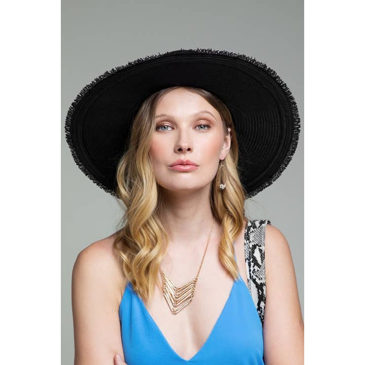 Urbanista Outlet - Wholesale Straw Hat - Women's - Wide Brim Frayed Straw Sun Hat