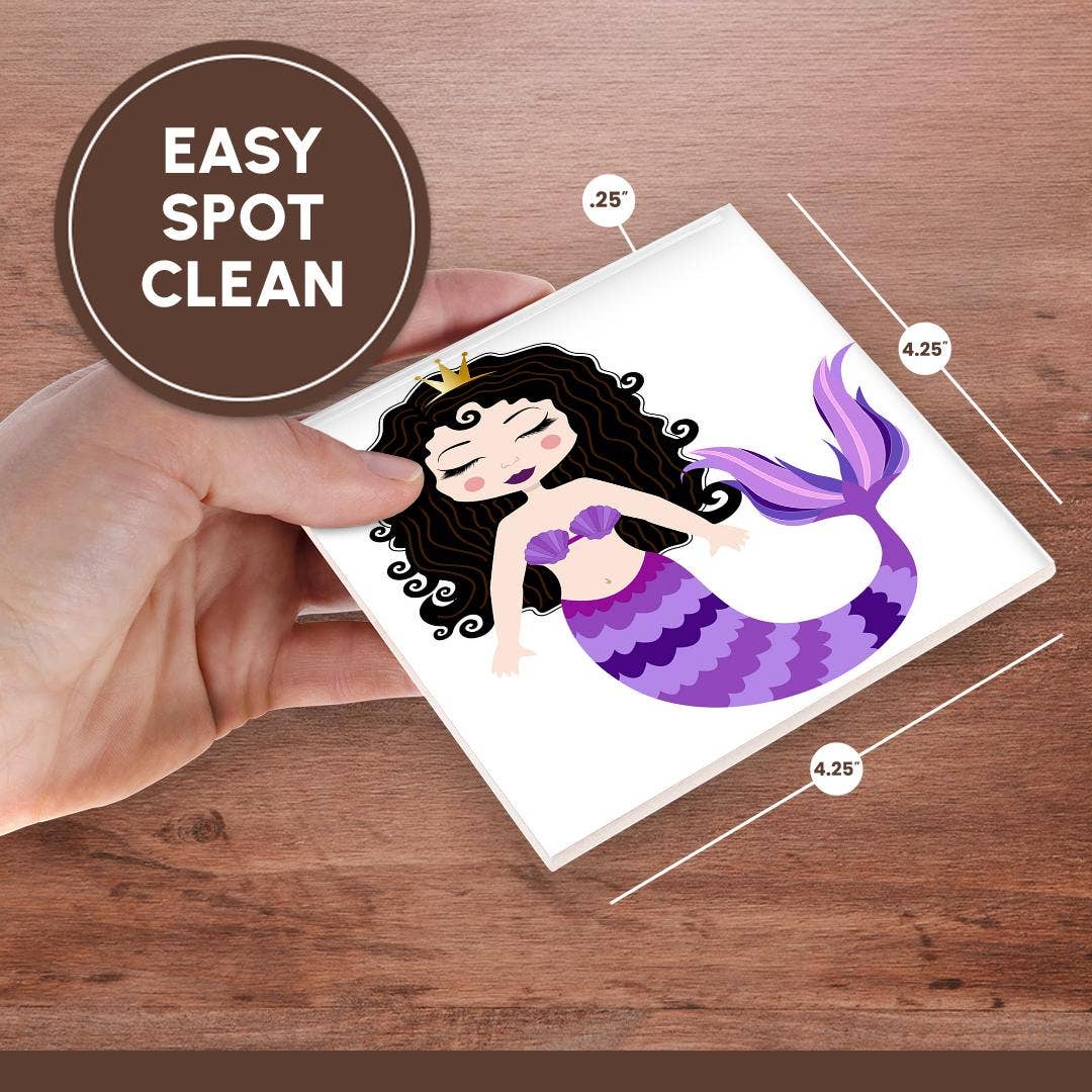 3dRose – wholesale Underlägg – 3dRose, Söt Brunett Lila Sjöjungfru Illustration, Glasunderlägg6