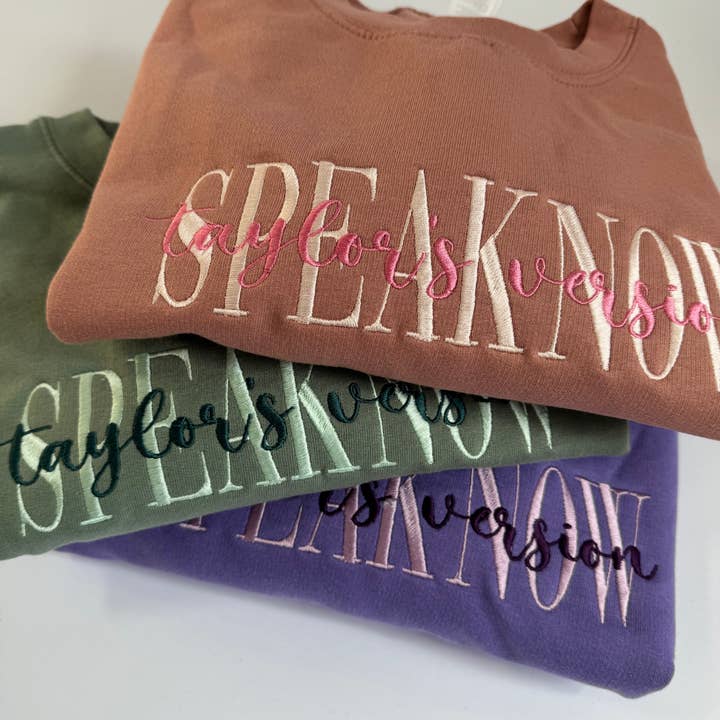 Speak Now Swiftie Embroidered Sweatshirt for wholesale by Stitch & Smile