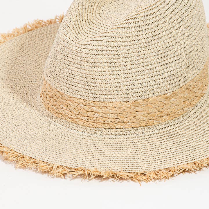 Collections by Fame Accessories - Wholesale Straw Hat - Women's - Straw Braided Fringe Fedora Hat