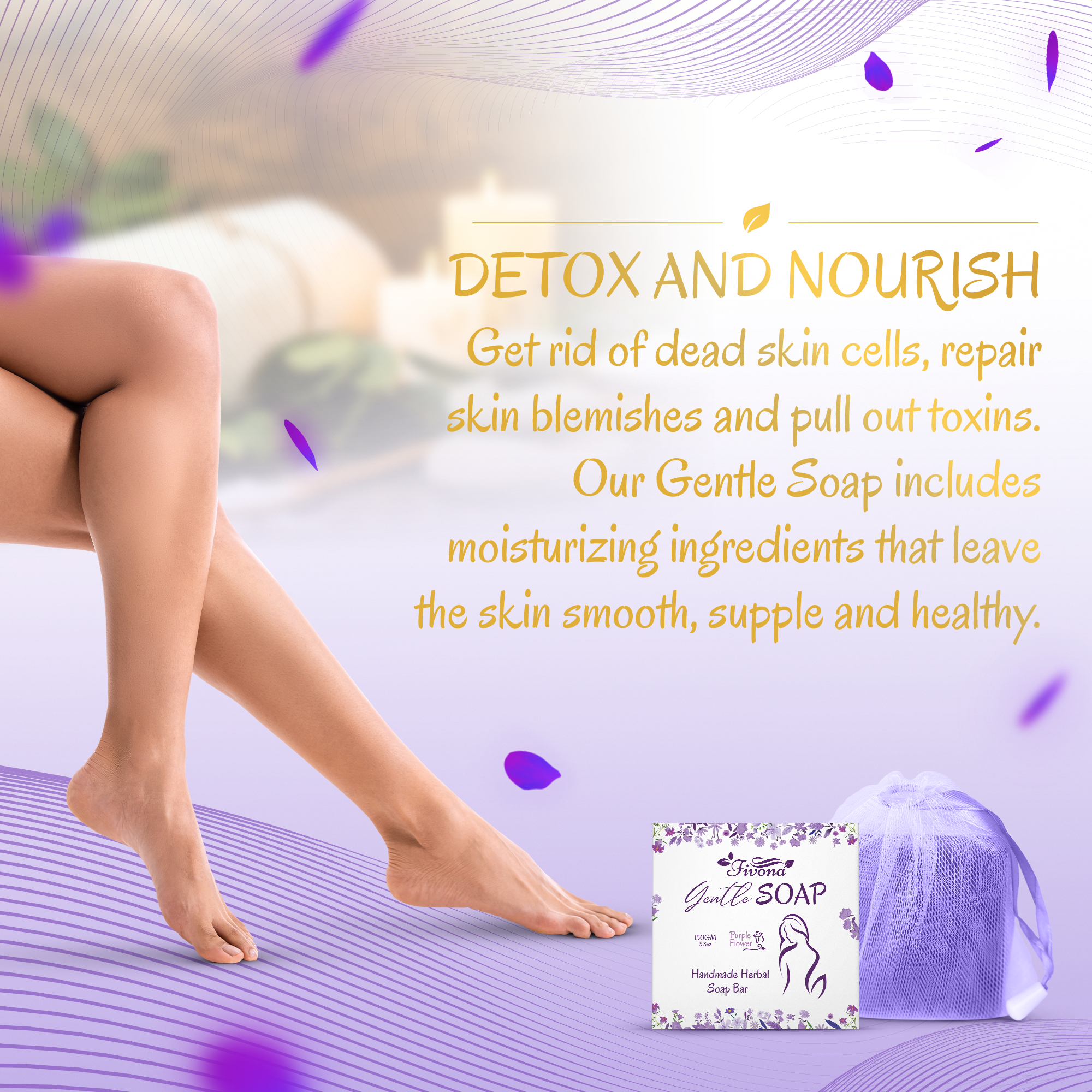 FIVONA - Wholesale Bar Soap - HERBAL FEMININE YONI SOAP WITH FOAM BAG PURPLE FLOWER 5.3OZ1