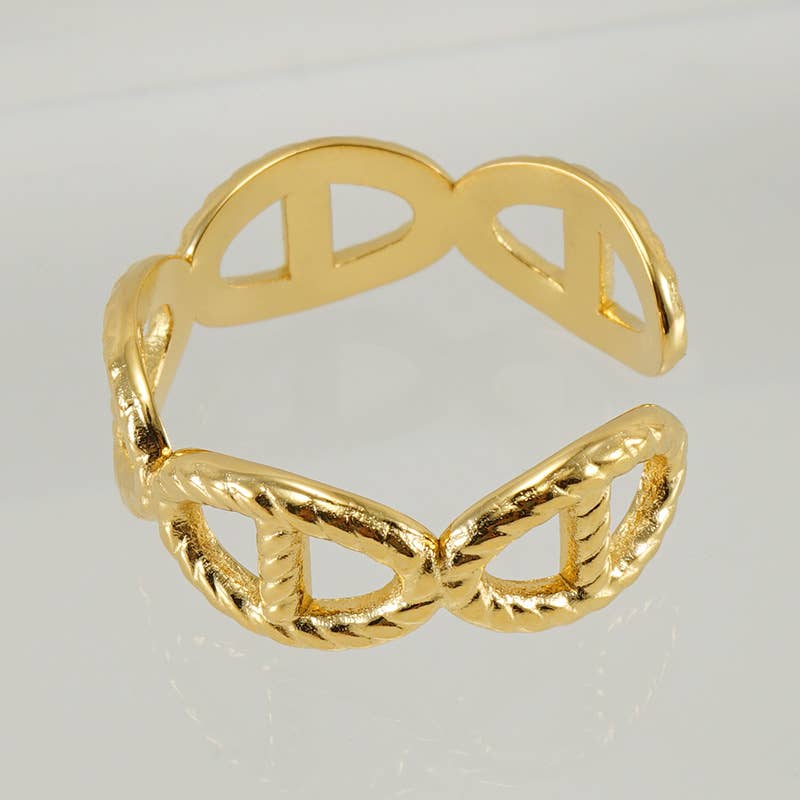 Lily Clothing - Wholesale Band/Stacked Ring - TITANIUM CUTOUT ADJUSTABLE STAINLESS STEEL RING0