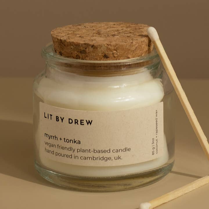 Myrrh & Tonka Natural Wax Candle - Clear - Small for wholesale by litbydrew.co.uk