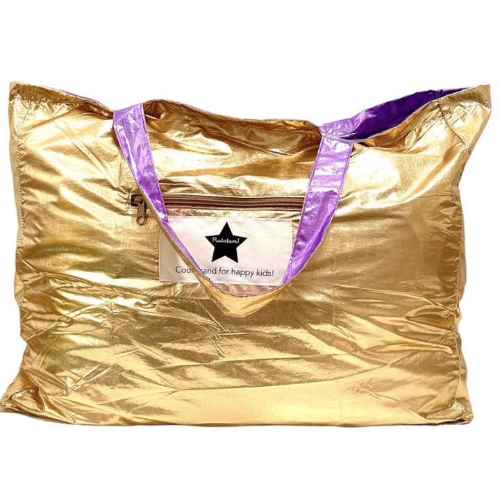 Large Metallic Shiny Tote Bag - Purple & Gold for wholesale by Ratatam!
