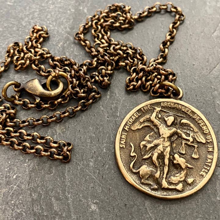 Johnny Ltd. – Großhandel Kette mit Anhänger/Charm – Herren-Halskette Erzengel St. Michael, Antik-Messing