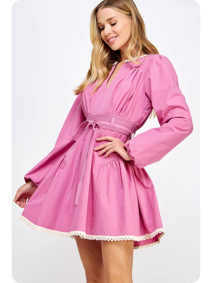 Strut & Bolt - Wholesale Dress - Women's - Lace Trim Detail Poplin Mini Dress15