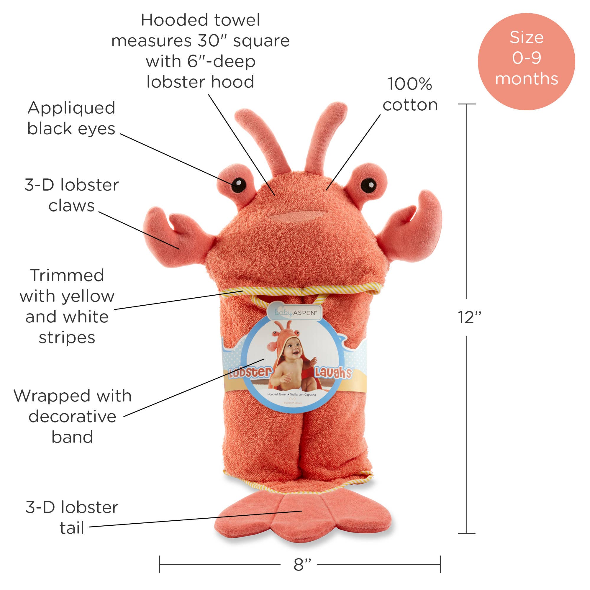 Baby Aspen – Toalha com capuz - Crianças e bebés por atacado – Toalha com Capuz de Lagosta Baby Aspen6