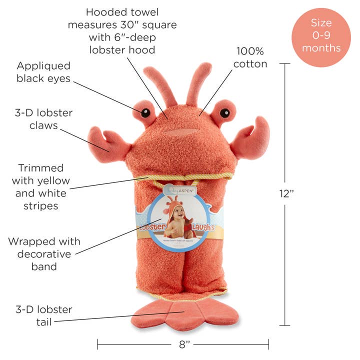 Baby Aspen - Wholesale Hooded Towel - Kids & Baby - Lobster Laughs Lobster Hooded Towel6
