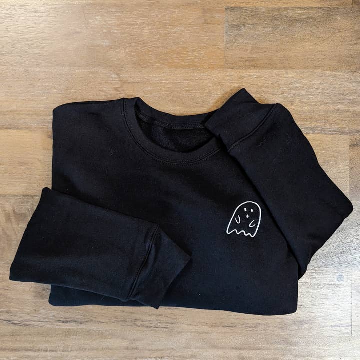 Minimal Spooky Cute Ghost Embroidered Halloween Sweatshirt for wholesale by Penelope Annen Design
