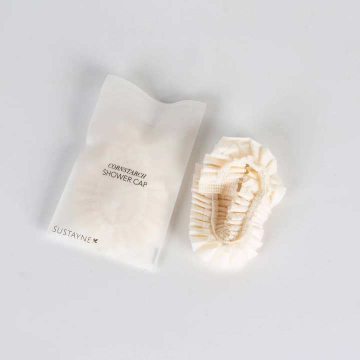 Cornstarch Shower Cap - Compostable PLA Packaging for wholesale by Sustayne