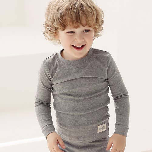 New Melange Charcoal Long Sleeve PJs for wholesale by Vaenait Baby