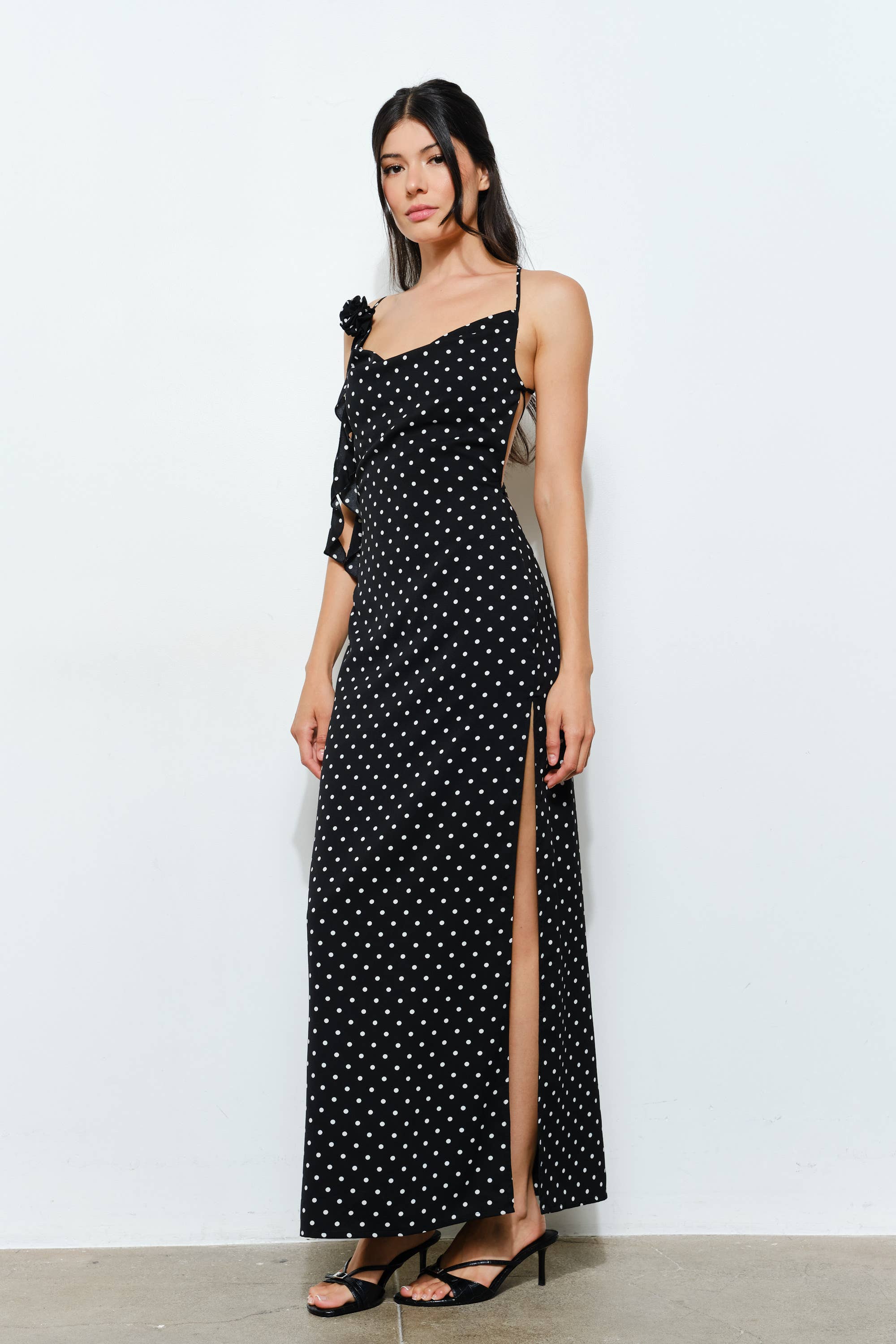 Black Ivory EAVES POLKA DOT MAXI DRESS - Romantic, Whimsical for wholesale on Faire1