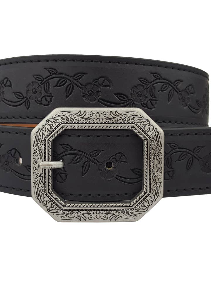 Western Etched Buckle embossed in small floral pattern for wholesale by Axesoria West