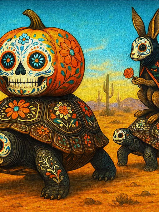 Wenskaart, Halloween, Dag van de Doden, Schildpadden & Konijn voor wholesale door Thistle and Tale Press