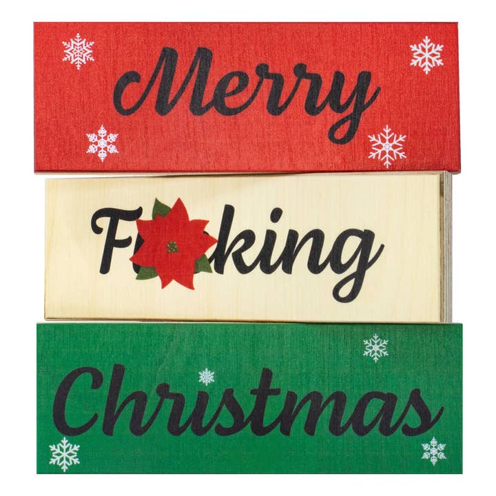 JennyGems Regali di Natale Divertenti e Inappropriati, Decorazioni Natalizie Divertenti, Set di 3 Blocchi di Legno Buon Natale, Decorazioni Natalizie, Decorazioni per Vassoi a Livelli, Decorazioni per Camino, Calze della Befana per la vendita all'ingrosso da parte di JennyGems