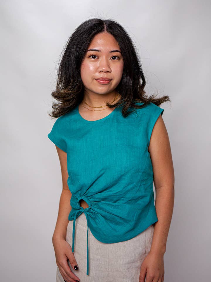 Ava 100% Linen Tank Top With Round Cutout for wholesale by All Bodies