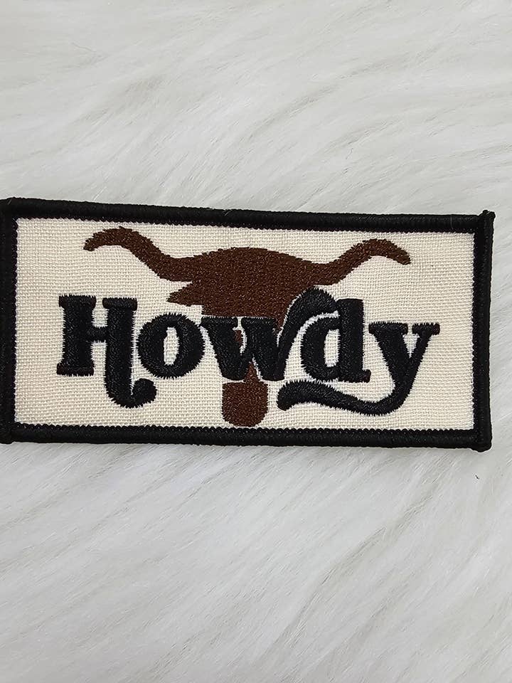 Howdy Longhorn Bull Woven Embroidery Iron On Patch for wholesale by Scratch Decor