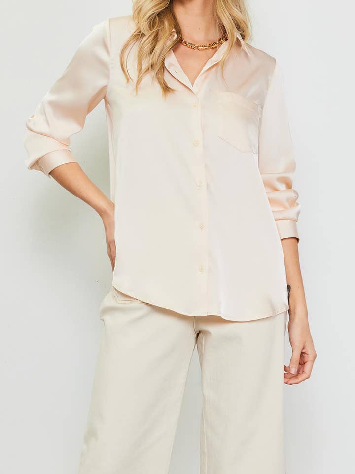 Long Sleeve Button Down Blouse with Pocket for wholesale by SKIES ARE BLUE