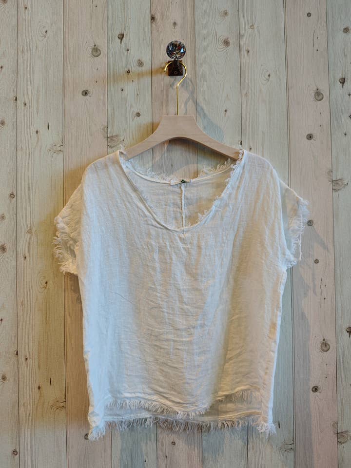 Linen & More – Blusa - Mulher por atacado – Blusa com Franjas 100% Linho REF 11998