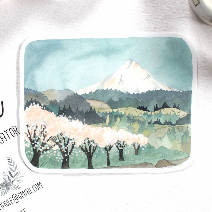 Vinyl-Aufkleber - Mt. Hood mit Kirschblüten für den Großhandel von michele maule